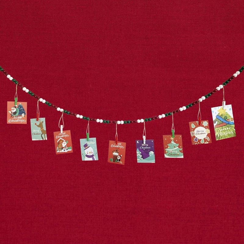 Kintyno 2PCS Christmas Hanging Photo Display with 9 Clips, Wooden Bead Garland, Boho Style Collage Photo Frame Decoration for Dorms, Classrooms, Bedrooms - Image 5